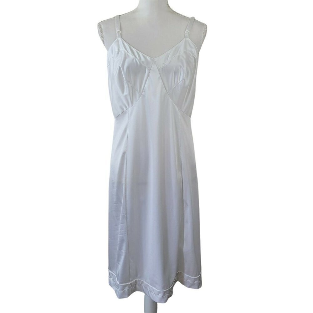 Vintage Sears Slip Dress or Nightgown Sz 38 White Shiny Satin 84405 60's-70's